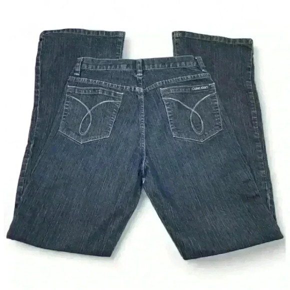 Calvin Klein Women's Flare Jeans Size 6 Dark Blue Embroidered 5-Pocket - Picture 3 of 4